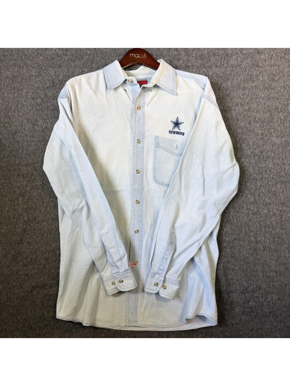 Dallas Cowboys Shirt Mens Large Blue NFL Football NFL Denim Button Up Long